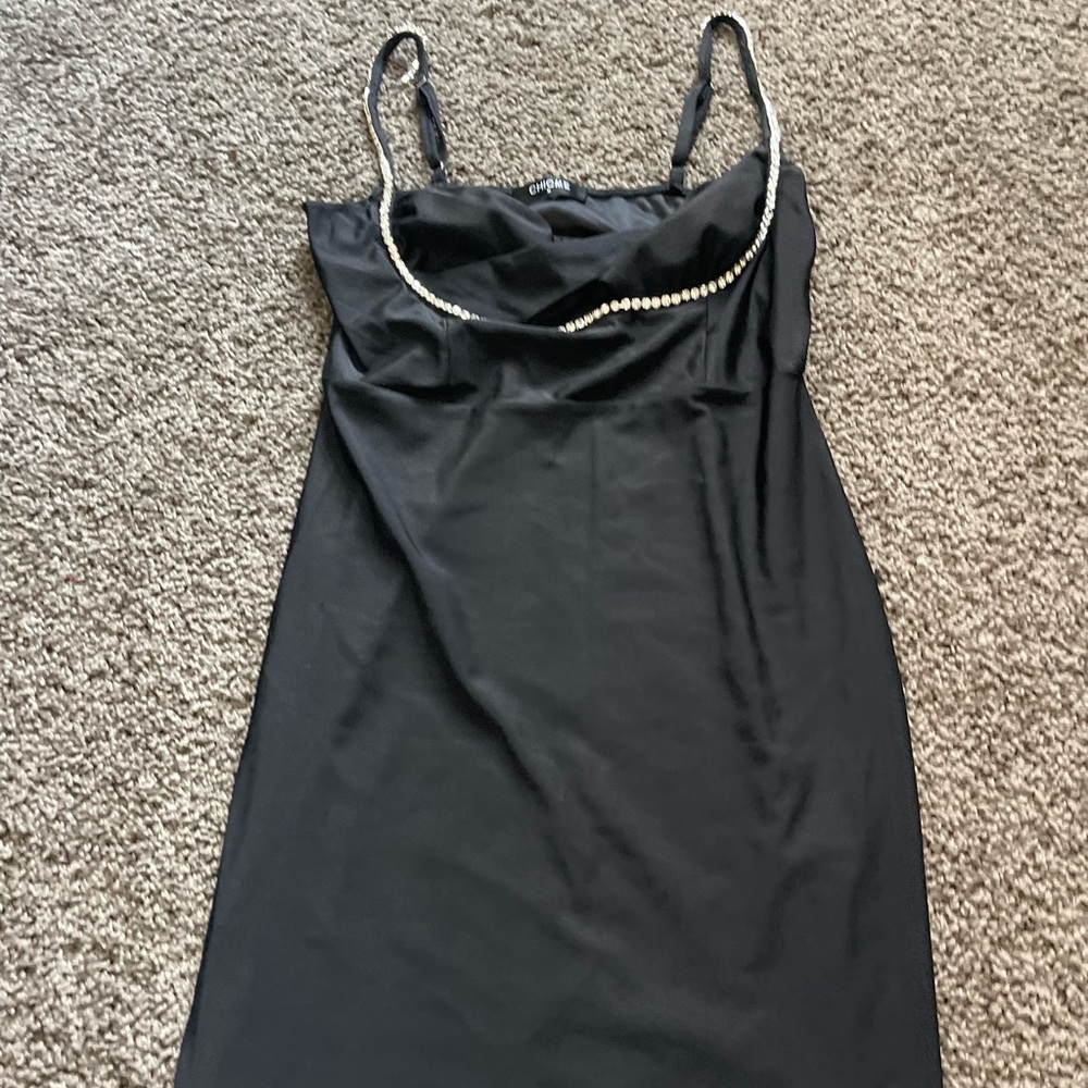 Chic Black Mini Dress with Silver Accents